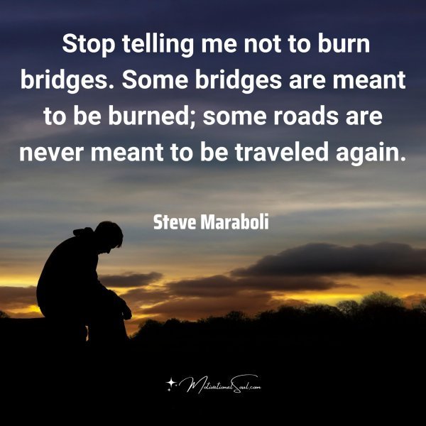 Quote: Stop telling me
not to burn bridges.
Some bridges are