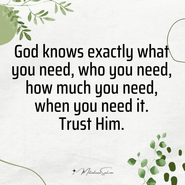 Quote: God knows
exactly what
you need, who
you need, how