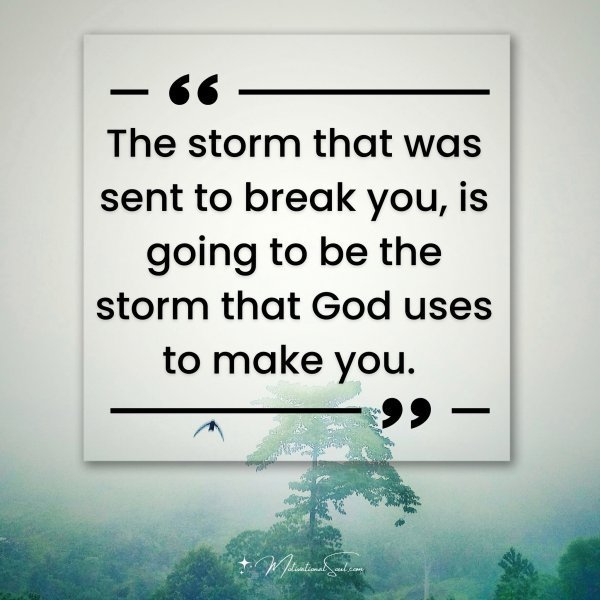 Quote: The storm
that was sent
to break you, is
going to