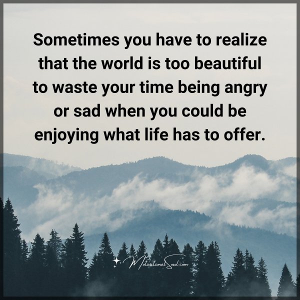 Sometimes you have to realize that the world is too beautiful to waste your time being angry or sad when you could be enjoying what life has to offer.