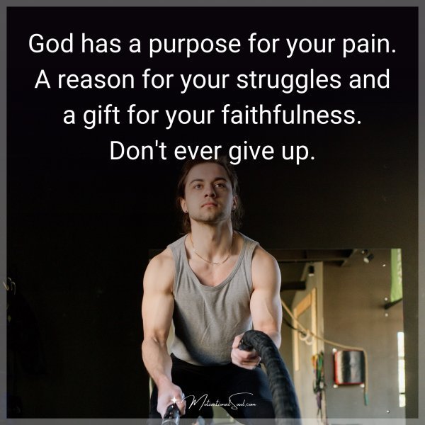 Quote: God has a purpose for your pain. A reason for your struggles and a