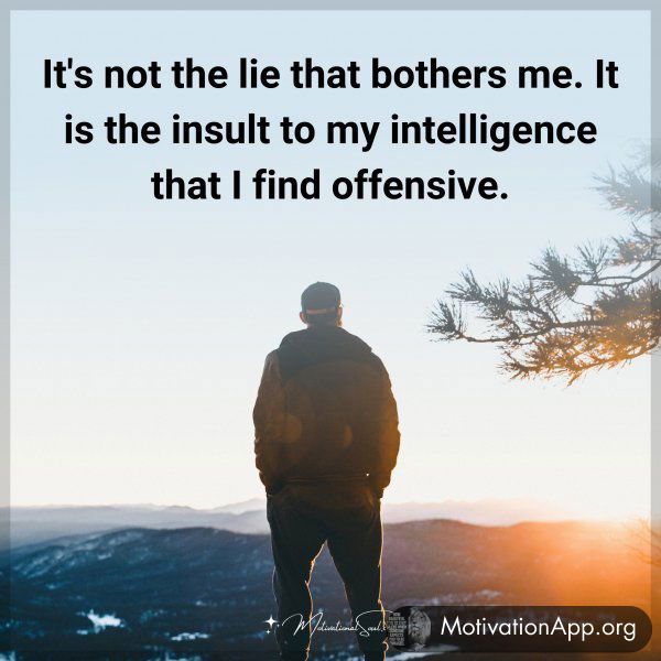 It's not the lie that bothers me. It is the insult to my intelligence that I find offensive.