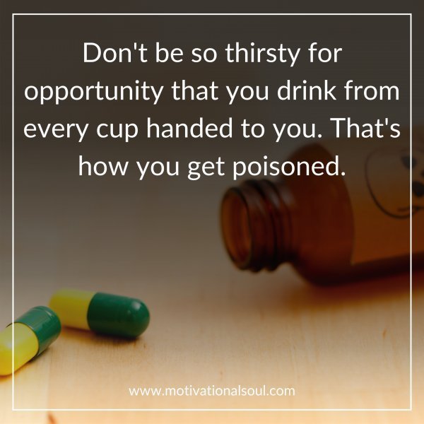 Quote: Don’t be so thirsty
for opportunity that
you drink