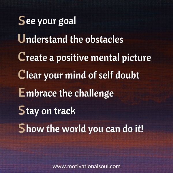 Quote: See your goal
Understand the obstacles
Create a positive
