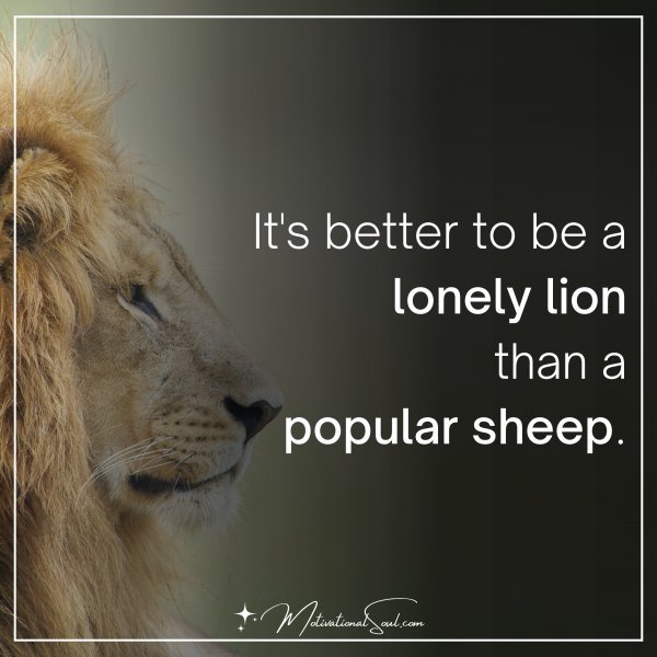 Quote: It’s better to be a lonely
lion than a popular sheep.