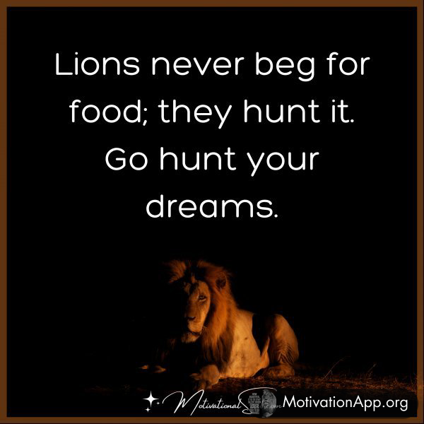 Lions never beg for food; they hunt it. Go hunt your dreams.