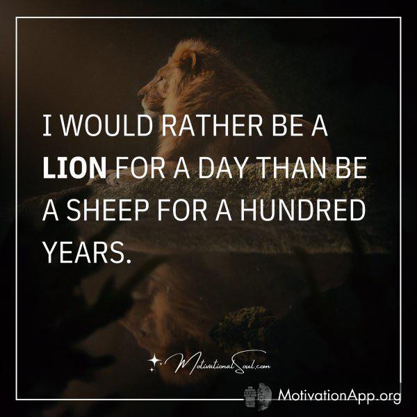 I WOULD RATHER BE A LION FOR A DAY THAN BE A SHEEP FOR A HUNDRED YEARS.