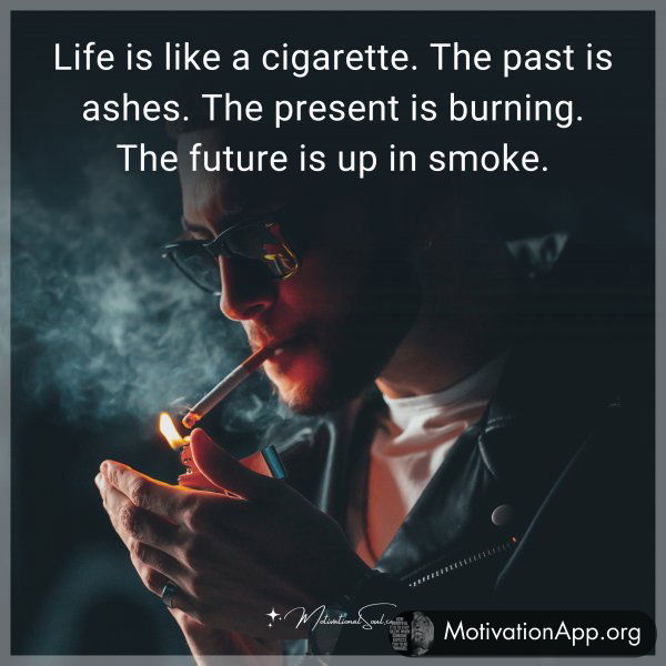 Life is like a cigarette. The past is ashes. The present is burning. The future is up in smoke.