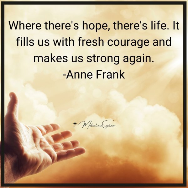 Quote: Where there’s hope,
there’s life. It fills us