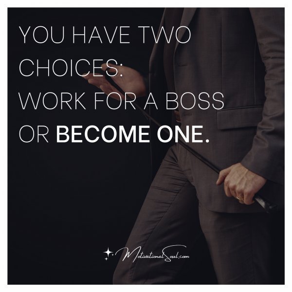 Quote: YOU HAVE TWO CHOICES:
WORK FOR A BOSS
OR BECOME ONE.