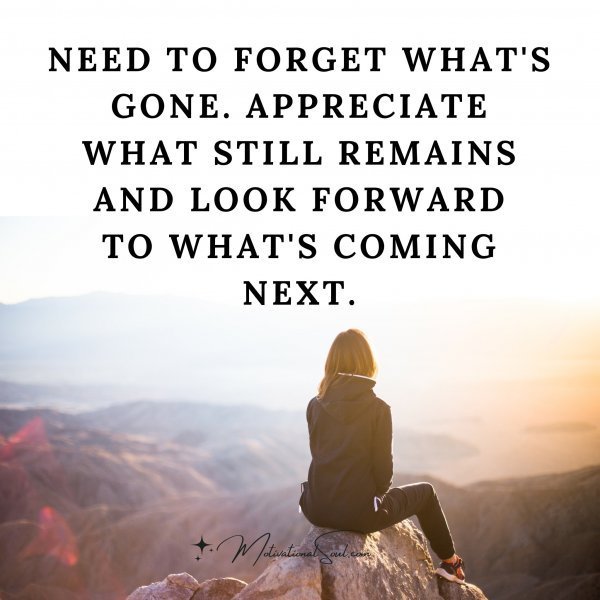 Quote: need to
forget what’s
gone. Appreciate
what