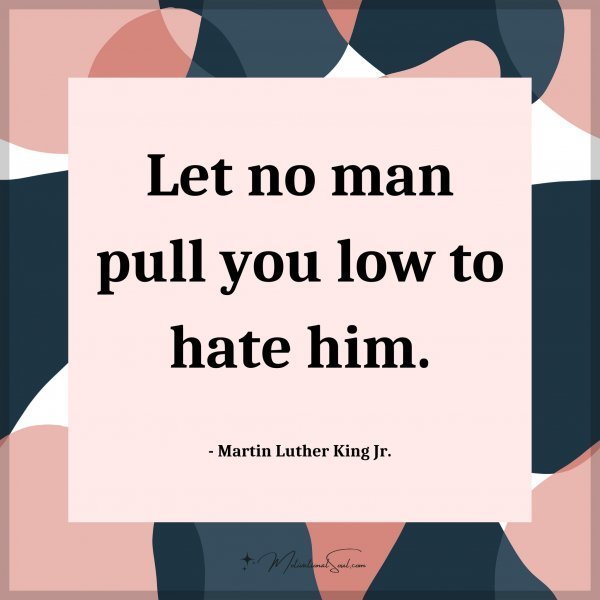Let no man pull you low to hate him. - Martin Luther King Jr.