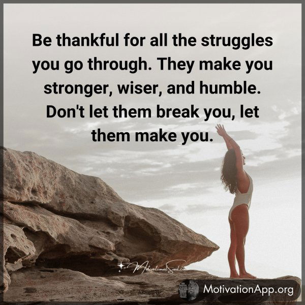 Be thankful for all the struggles you go through. They make you stronger