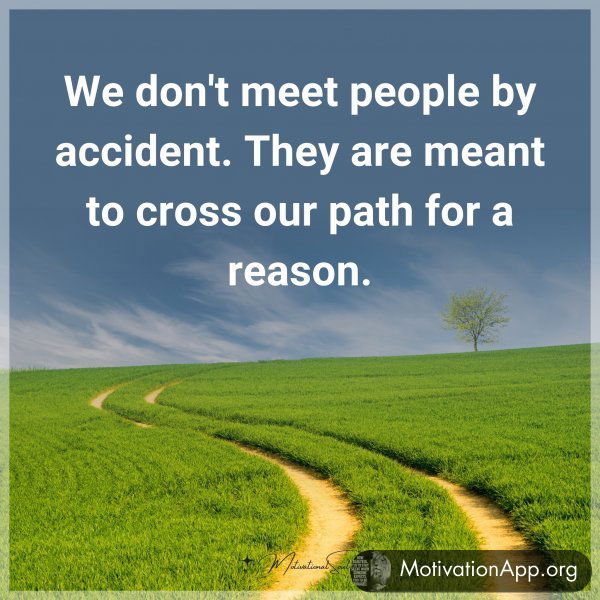 We don't meet people by accident. They are meant to cross our path for a reason.