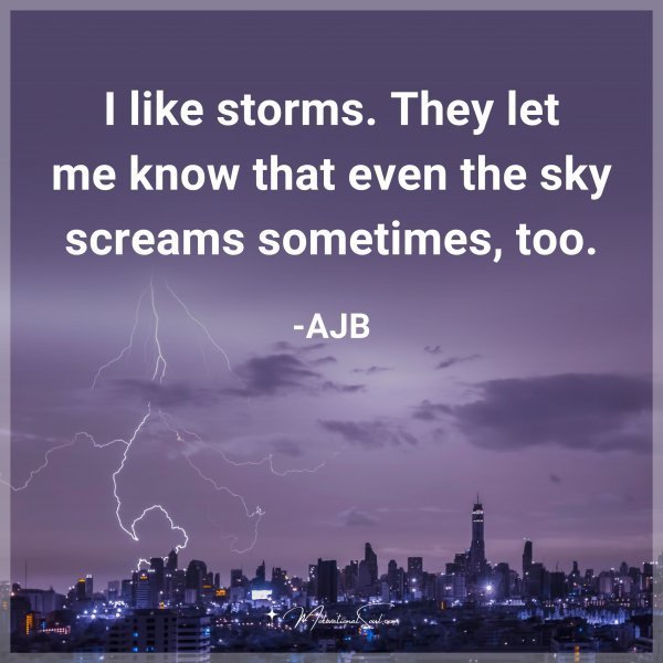 I like storms. They let me know that even the sky screams sometimes