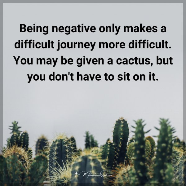 Being negative only makes a difficult journey more difficult. You may be given a cactus