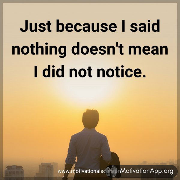 Just because I said nothing doesn't mean I did not notice.