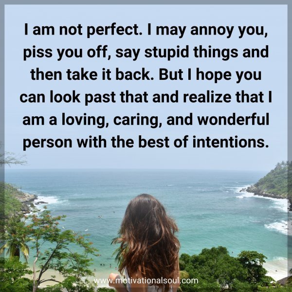 Quote: I am not perfect. I may annoy you, piss you off, say stupid things