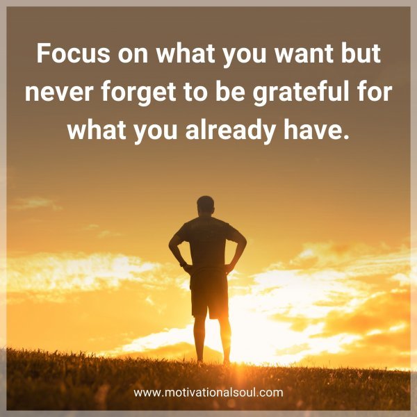 Focus on what you want but never forget to be grateful for what you already have.