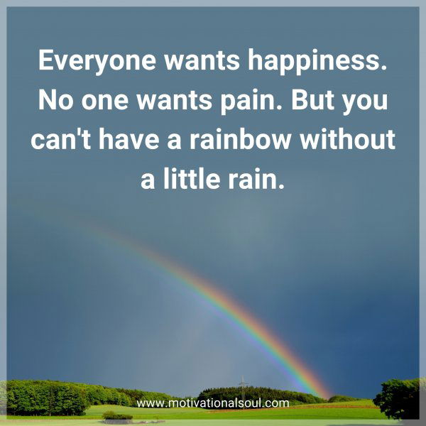 Everyone wants happiness. No one wants pain. But you can't have a rainbow without a little rain.