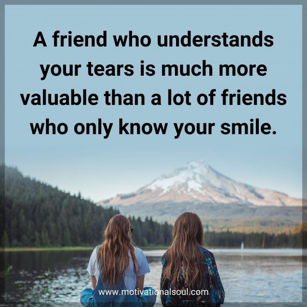 A friend who understands your tears is much more valuable than a lot of friends who only know your smile.