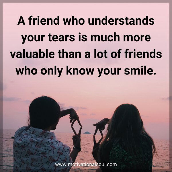 A friend who understands your tears is much more valuable than a lot of friends who only know your smile.